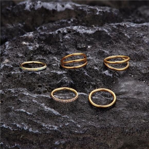 5PCS Surgical Steel Nose Rings - Hinged Hoops for Septum, Daith, Cartilage - Picture 6 of 7